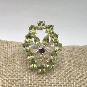 Gorgeous Peridot and Garnet Gemstone Sterling Silver 925 Cocktail Ring Size 6.5